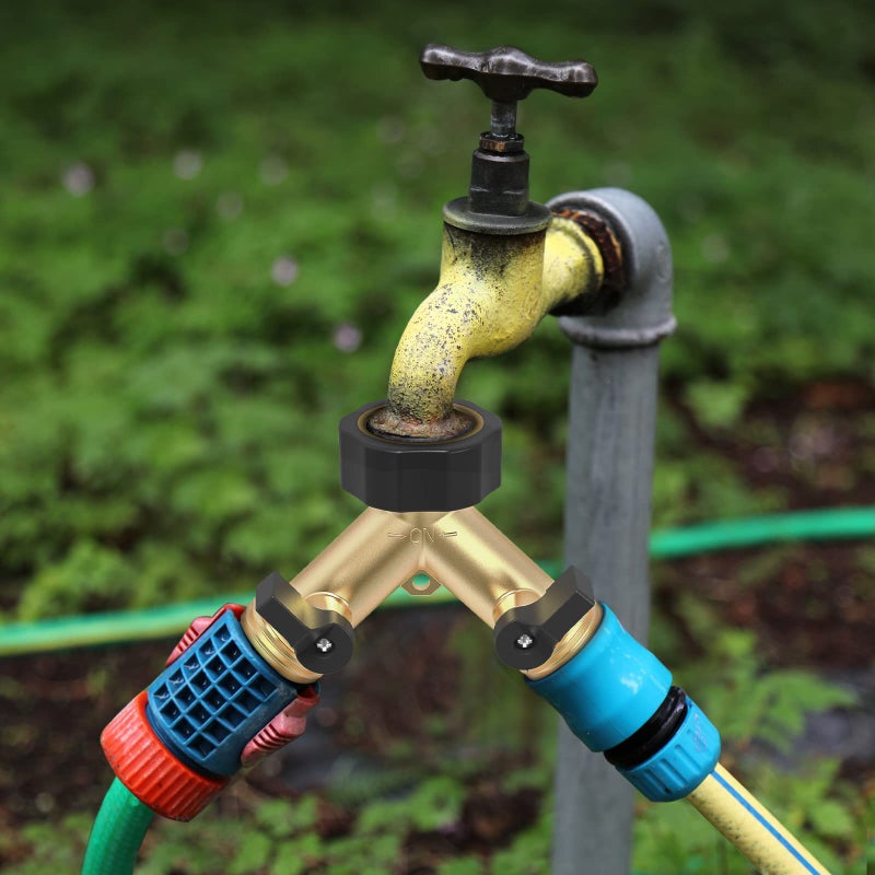 Twinkle Star 2 Pack Garden Hose Splitter 2 Way  Heavy Duty Brass Connector Tap Splitter  Y Connector Brass Garden Hose Adapter with 2 Valves - Image 5